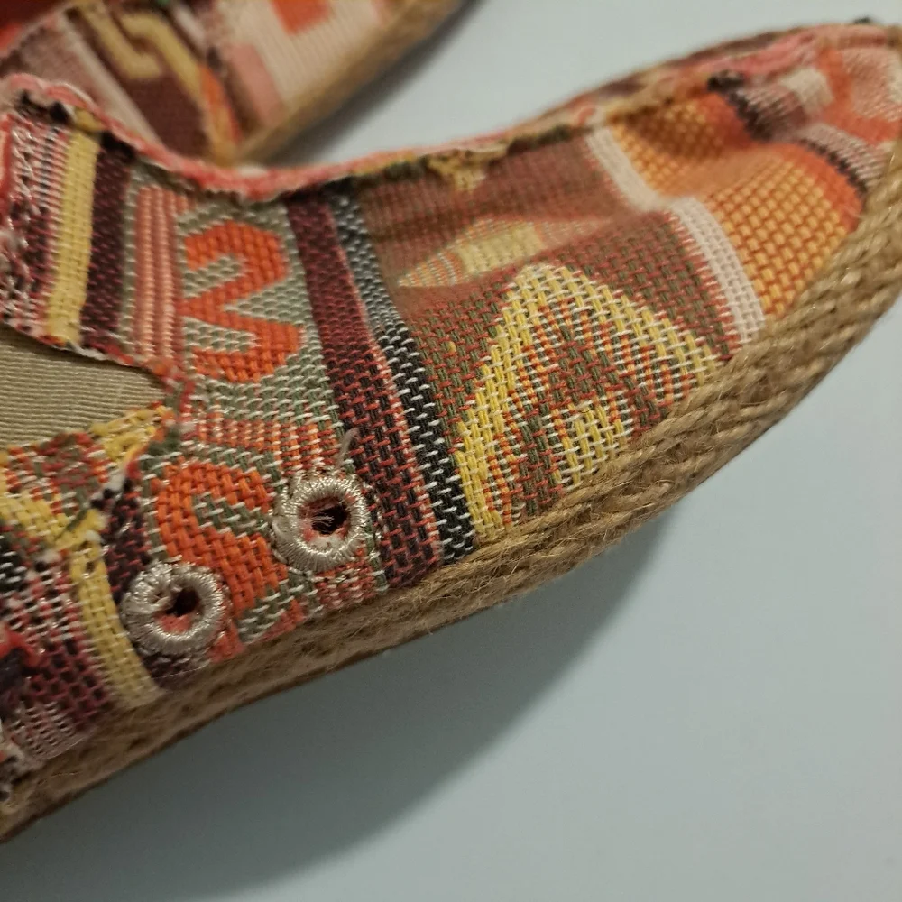 Sanuk Boho Woven Espadrille Flats Orange Tribal Print Sz 6 EU 37